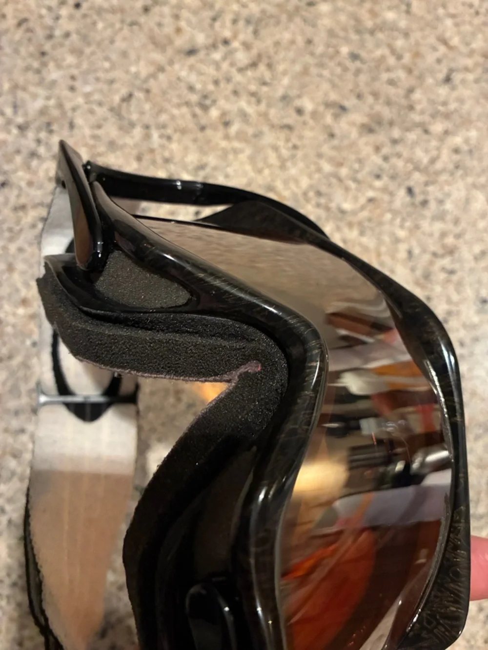 Oakley Splice Goggles Gold Black Frame Persimmon with patterned strap